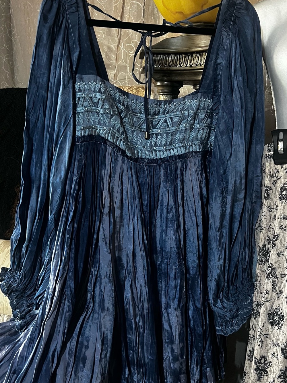 Free People Navy Blue Smocked Peasant Tunic